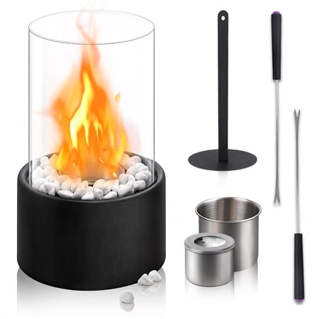 Koralakiri Tabletop Fire Pit,portable Fire Pit Tabletop for Indoor &amp;amp; Outdoor,table Top Fire Place With White Stone &amp;amp; Wind Proof Glass