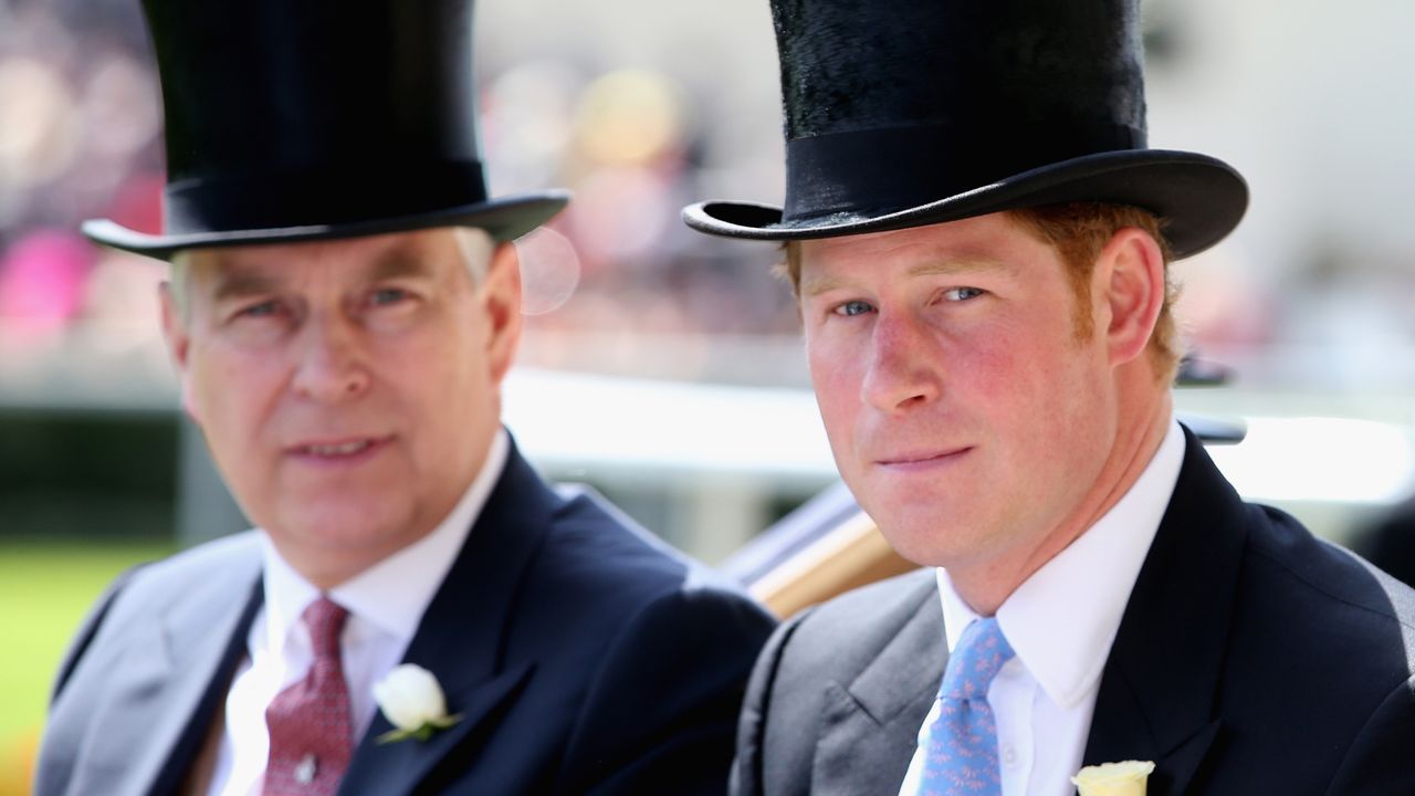 Prince Andrew and Prince Harry wear top hats while arriving at Royal Ascot