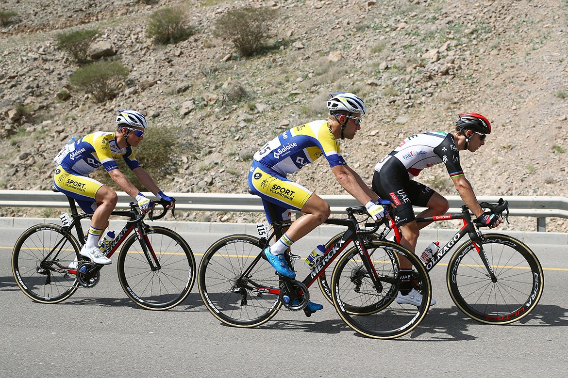 Maxime Farazijn (Sport Vlaanderen-Baloise) with teammate Kevin Deltombe and Rui Costa (UAE-Team Emirates).