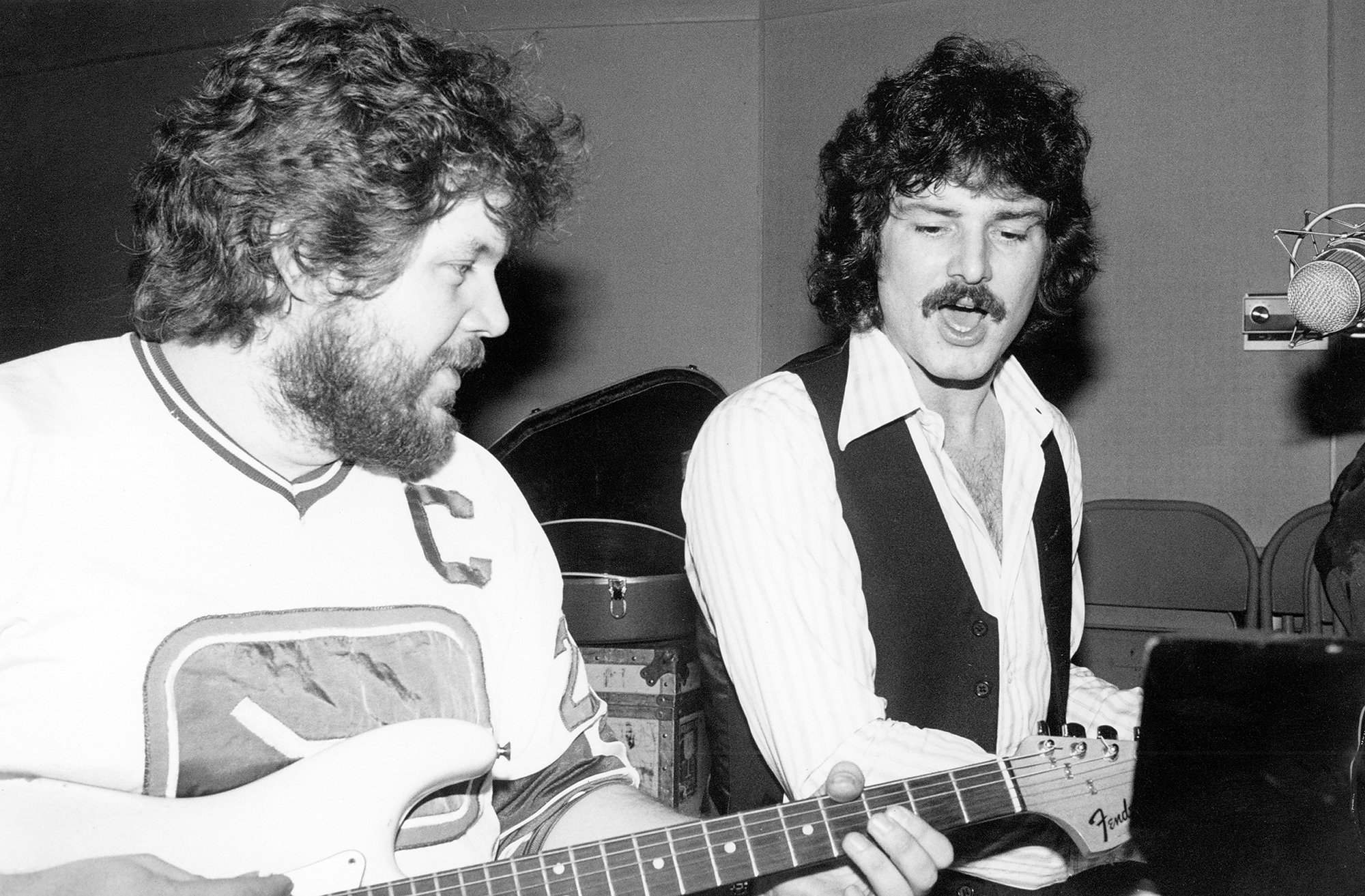 1977: Guitarist Randy Bachman (left) and piano player Burton Cummings of the rock band &amp;quot;The Guess Who&amp;quot; reunite musically to record Cummings&#039; new album for the first time in seven years in 1977.