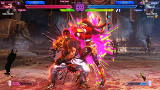 Ryu and Kimberley activate their drive impact simultaneously, creating a colourful explosion.