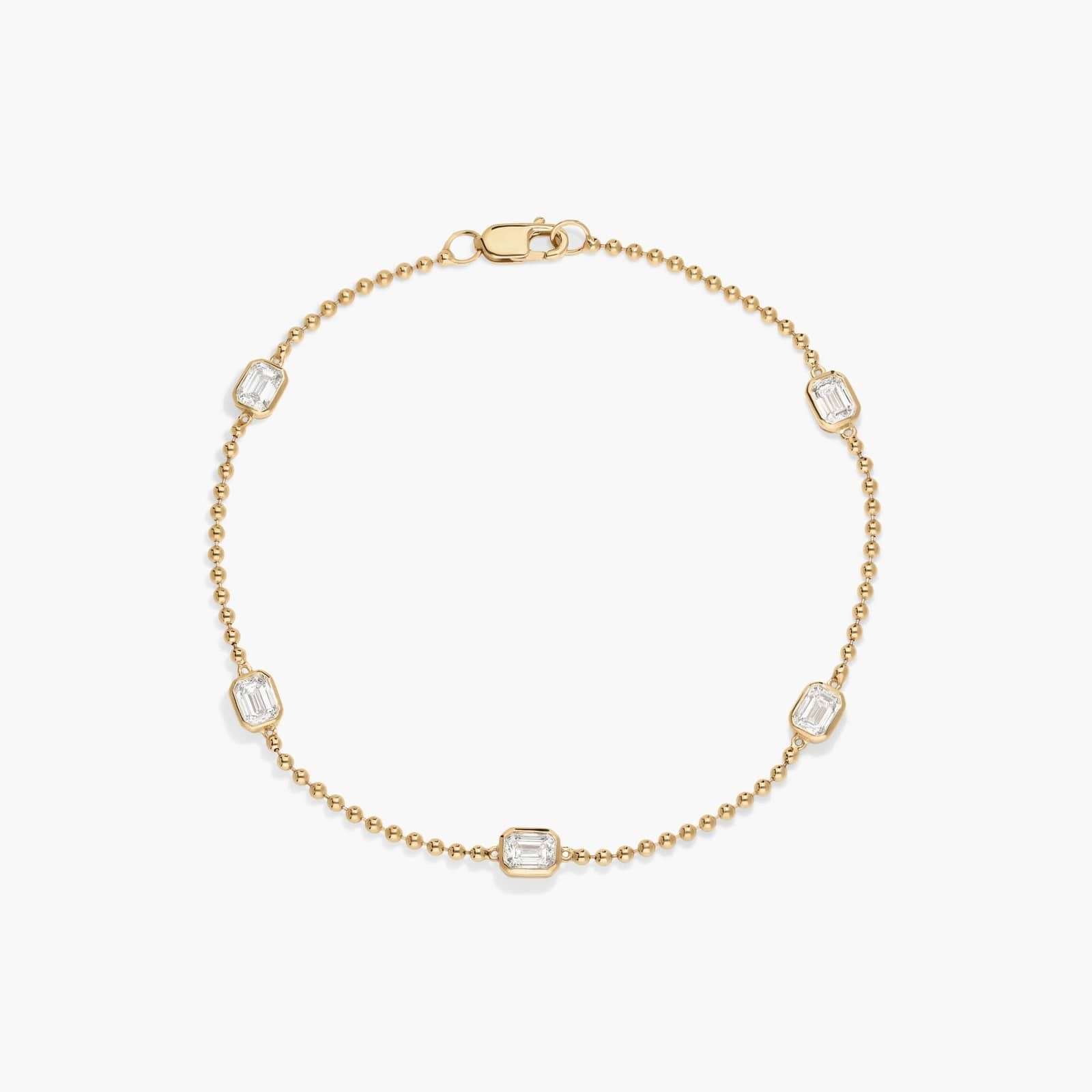 James Allen, East-West Bezel Beaded Station Bracelet With 1 CTW Emerald Cut Lab-Grown Diamonds in 14K Yellow Gold