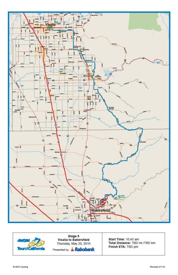 Stage 5: Thursday, May 20, 2010 - Visalia to Bakersfield, 195.5km, map