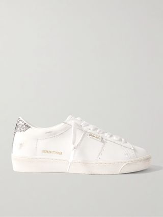 Matchstar Distressed Glittered Leather Sneakers