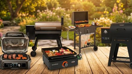 Selection of BBQs in a garden