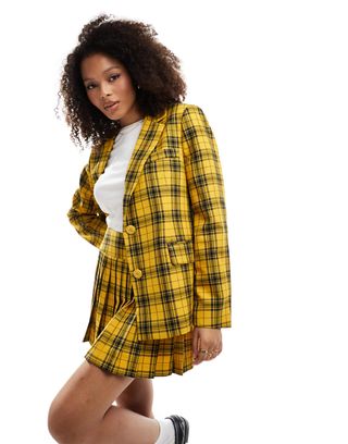 Something New Iconic Clueless Tailored Blazer Co-Ord in Yellow Check