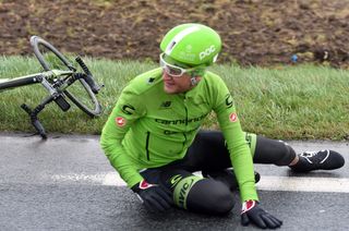 Ted King after a crash in the 2015 Ghent-Wevelgem