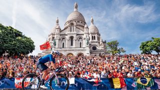 Paris, France - Women’s Road Race - Elisa Longo Borghini (Italy) climbs the Côte De La Butte Montmartre passing crowds outside Basilique du Sacré-Cœur de Montmartre