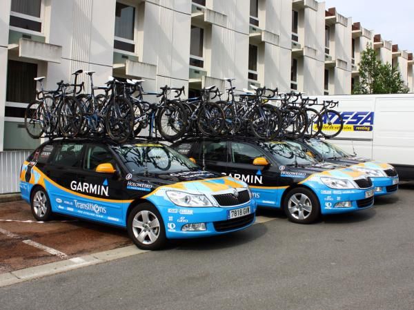 Team cars are loaded up and ready to roll.