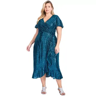 Avenue Women's Plus Size Nina Sequin Wrap Dress