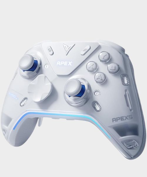 The white Flydigi Apex 5 controller on a plain background