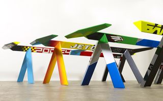 The tables are assembled in Galerie Kreo 'like they are Formula 1 cars lined up