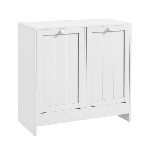 Tilt-Out Laundry Storage Cabinet With 2 Compartment Hampers, White