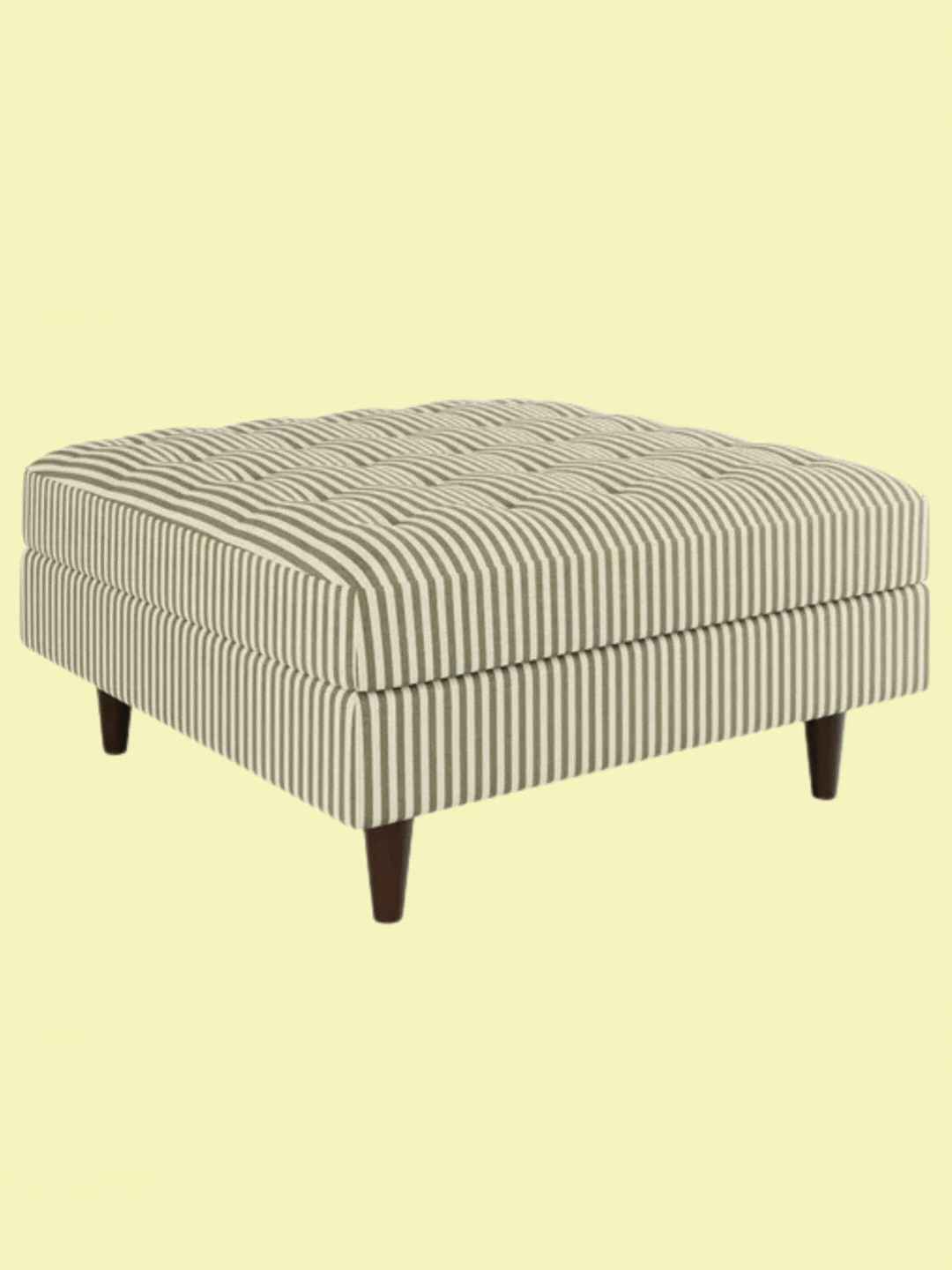 Zoe Pinstripe Fabric Square Storage Footstool in Olive