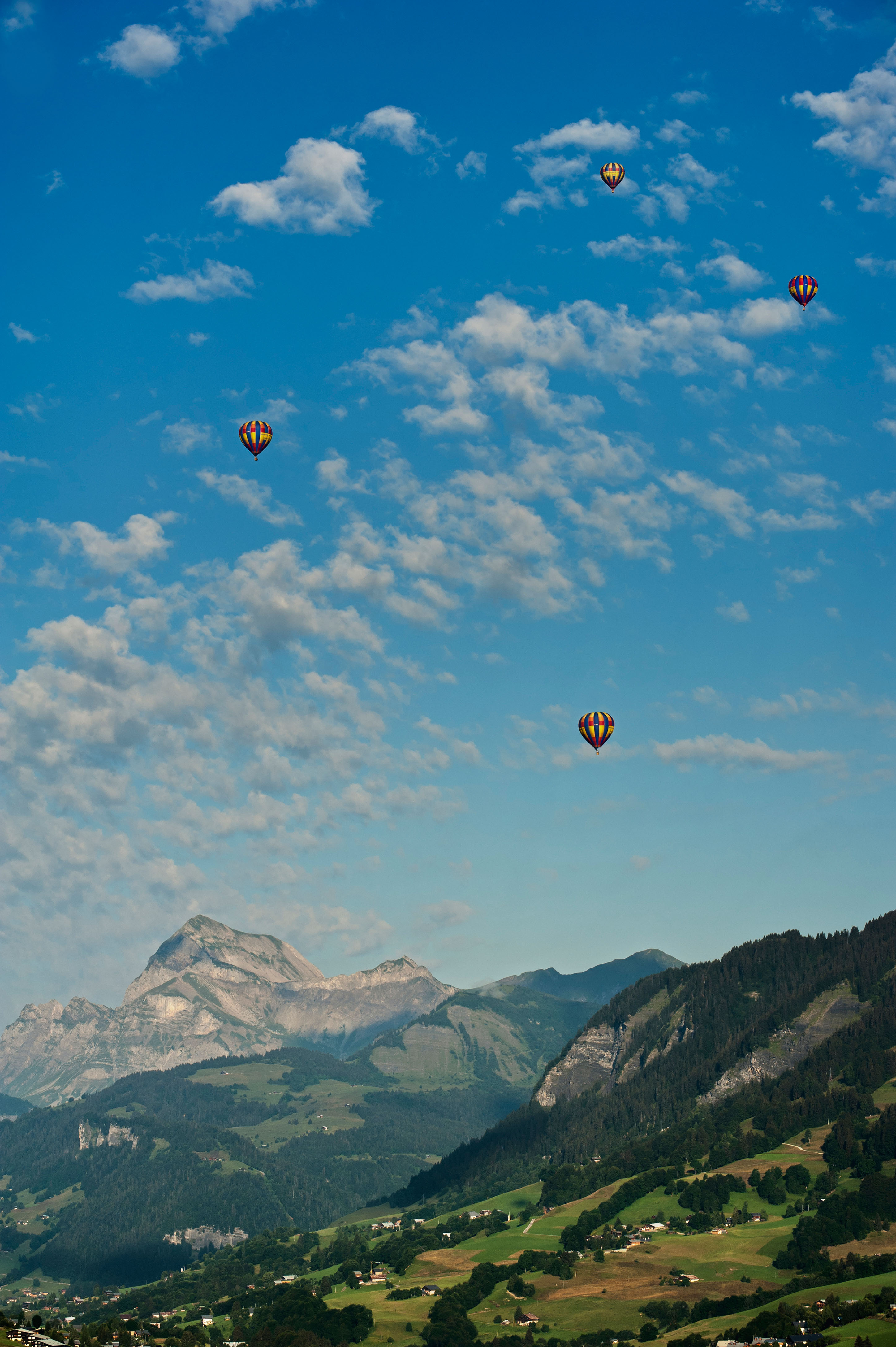 Hot air balloons over Megeve valley