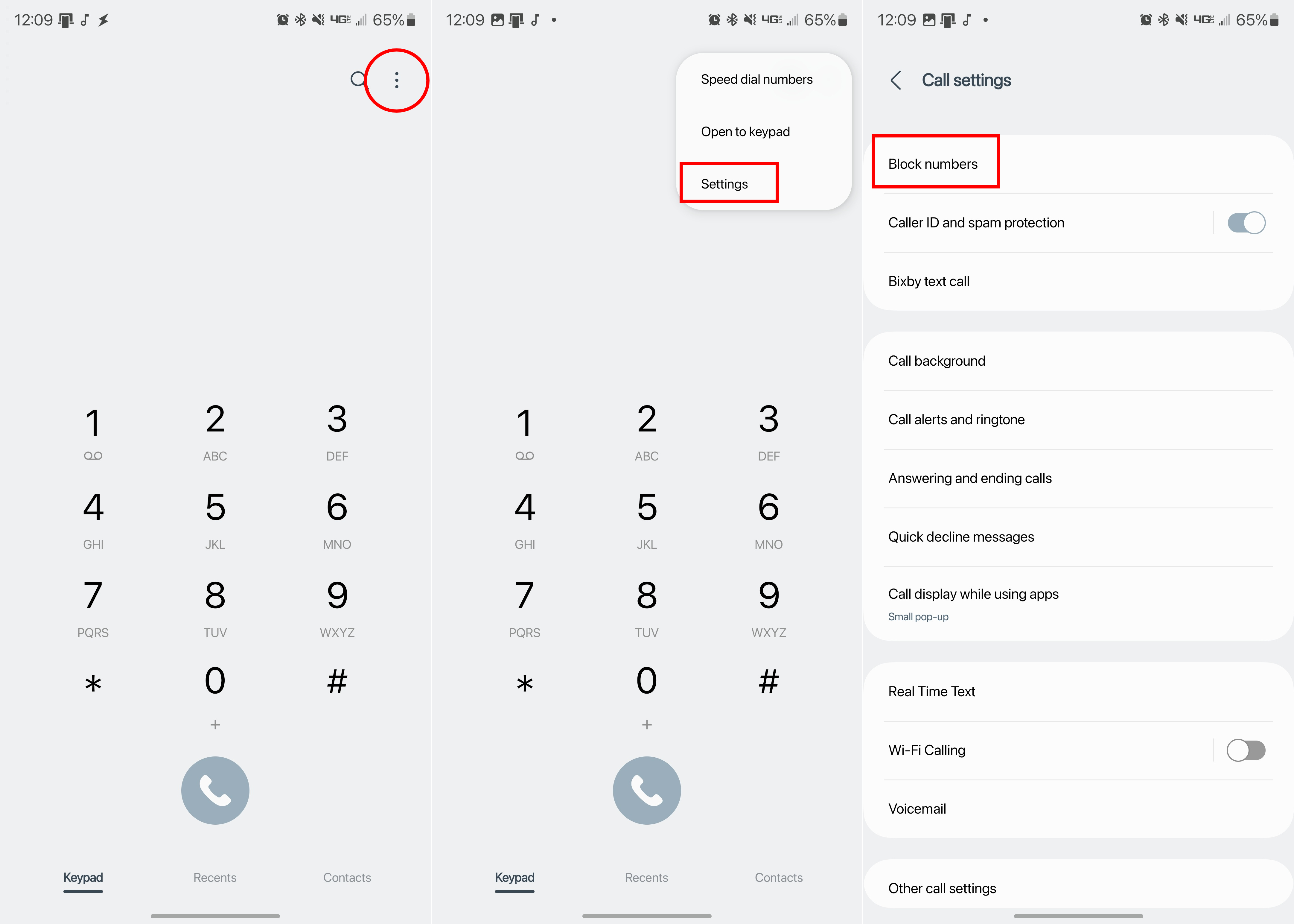 Block Numbers settings on Samsung phones