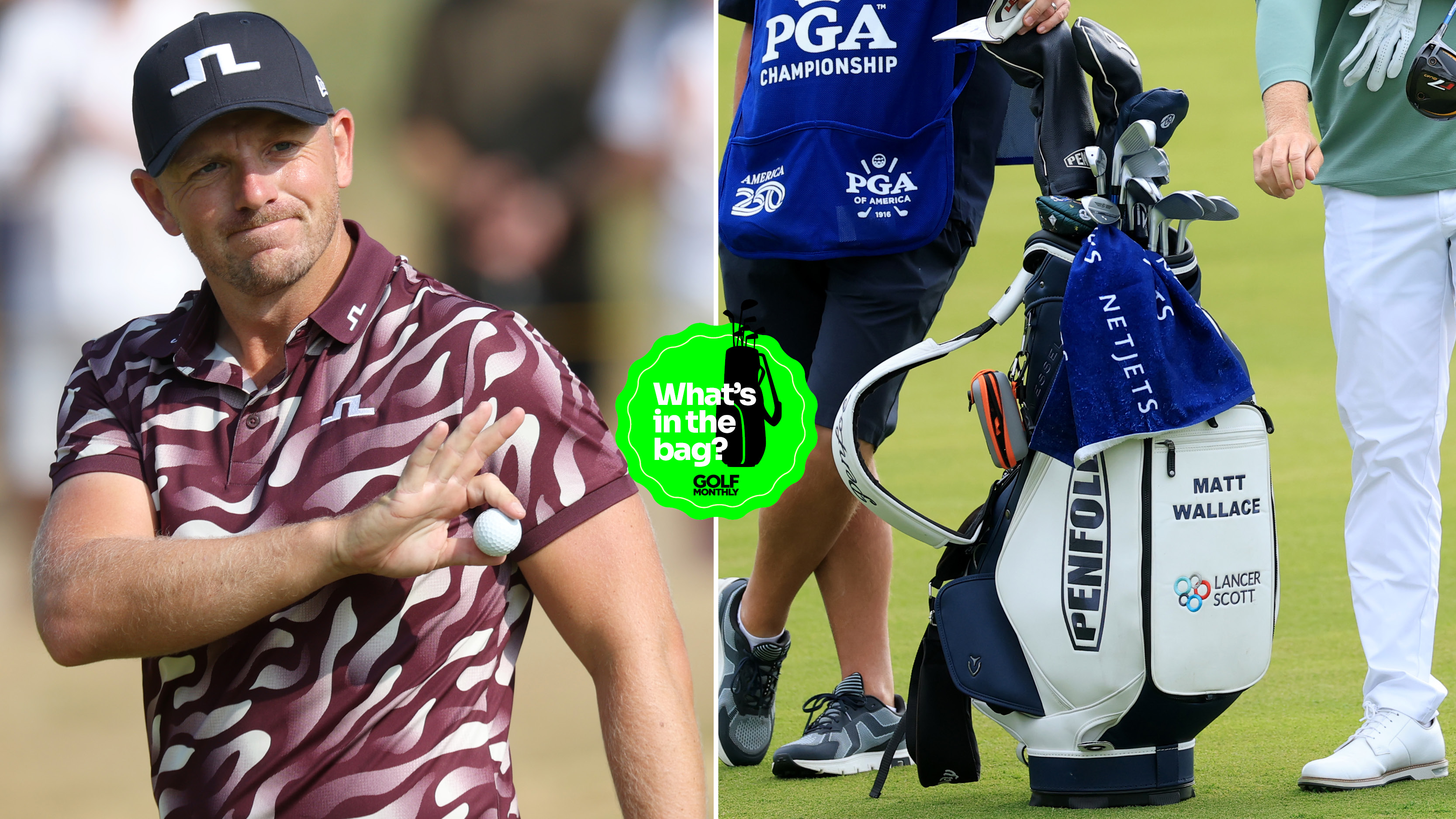 Matt Wallace waves to fans and a close-up of his bag