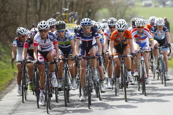 The bunch were all together on Cote de Bousalle, 12km to go