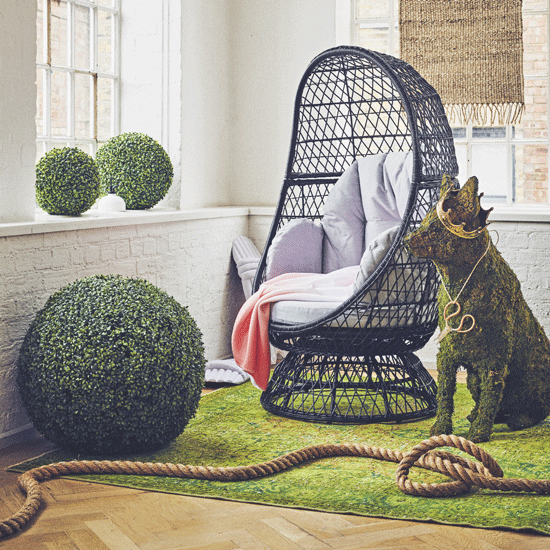 white wall with chair and rope