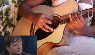 Helen Ibe plays a Martin SC offset acoustic guitar