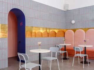 Pastel-coloured interiors at The Breadway Bakery, Odessa, Ukraine