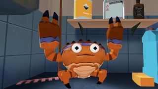 A crab in a storage cupboard