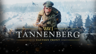Poster for Tannenberg on PC, showing a WW1-era soldier charging with a bayonet in hand