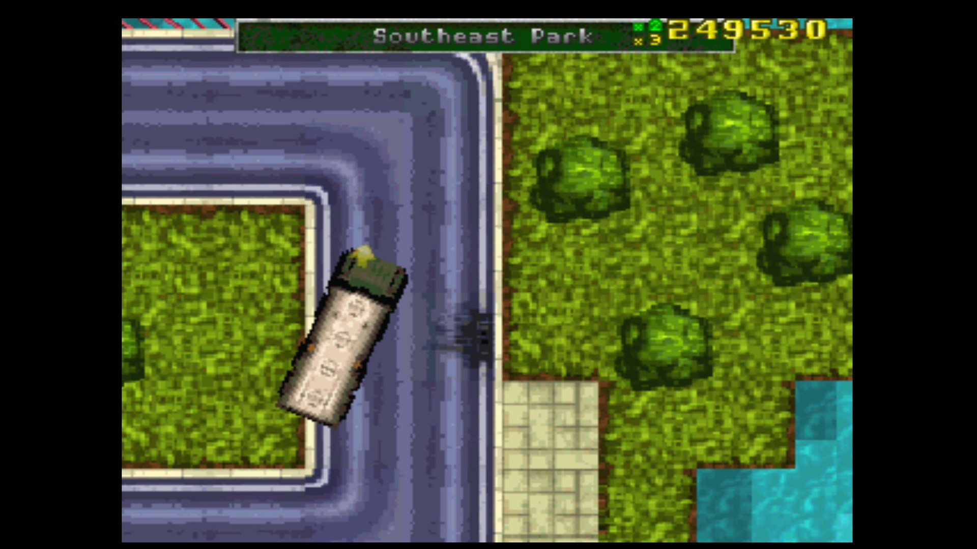 Carefully driving an explosive truck around some park bends in Liberty City in GTA for PS1