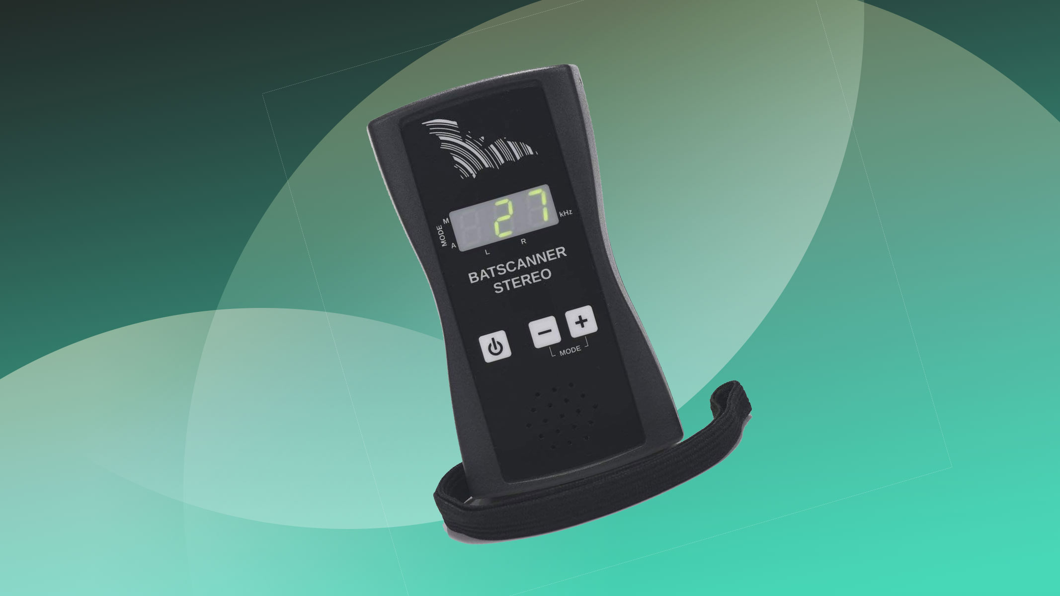 The BatScanner Stereo bat detector on a green circled background.