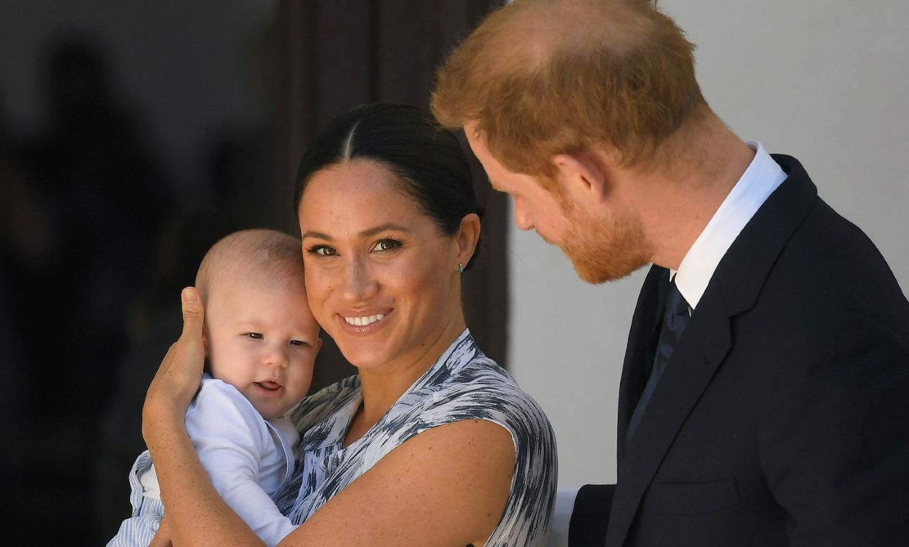 Prince Harry, Duke of Sussex and Meghan Markle, Duchess of Sussex and their baby son Archie Mountbatten-Windsor at a meeting with Archbishop Desmond Tutu at the Desmond &amp; Leah Tutu Legacy Foundation during their royal tour of South Africa on September 25, 2019 in Cape Town, South Africa.