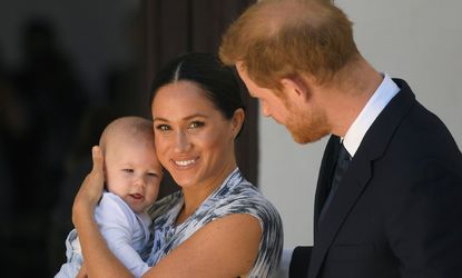 Prince Harry, Duke of Sussex and Meghan, Duchess of Sussex and their baby son Archie Mountbatten-Windsor at a meeting with Archbishop Desmond Tutu at the Desmond & Leah Tutu Legacy Foundation during their royal tour of South Africa on September 25, 2019 in Cape Town, South Africa.