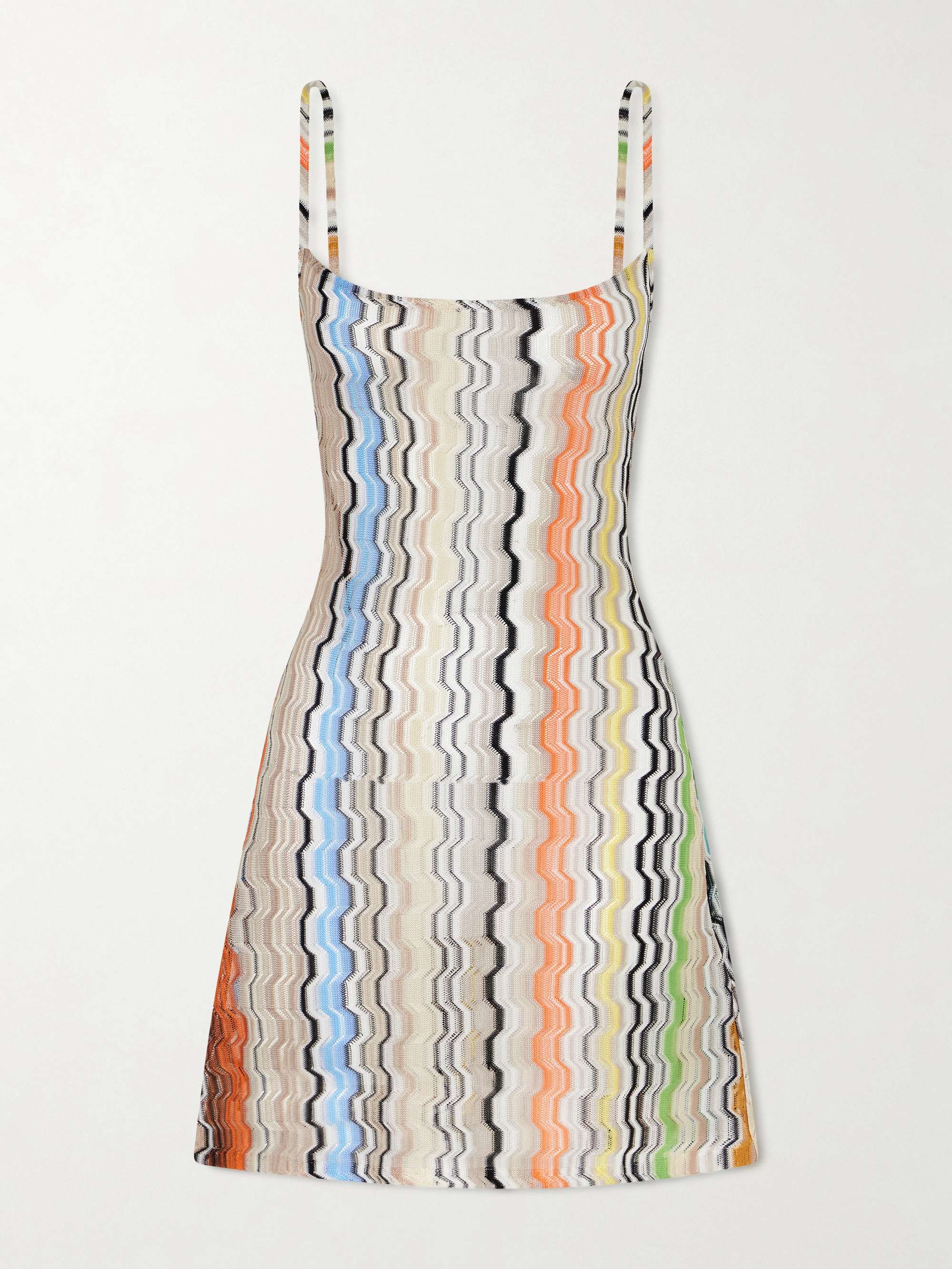 Striped Metallic Crochet-Knit Mini Dress