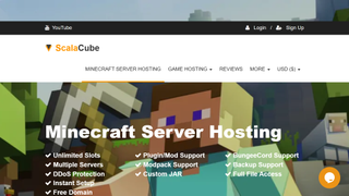 Website screenshot of ScalaCube Minecraft Server Hosting homepage before signing up