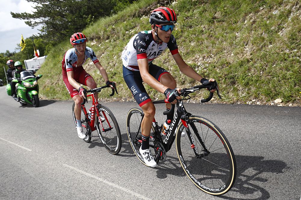 Edward Ravasi (UAE Team Emirates) and Ian Boswell (Katusha) at stage 4 of the Criterium du Dauphine