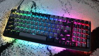 Drop Shift V2 mechanical keyboard with RGB lighting enabled.