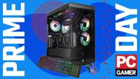An iBuyPower Y40 gaming PC on a custom PC Gamer Prime Day background.