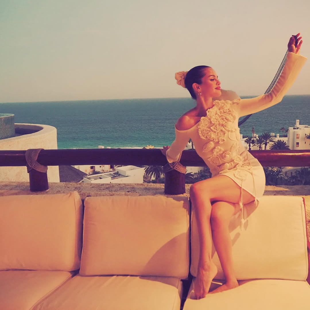 Selena Gomez styled a white Cult Gaia dress on her bachelorette trip