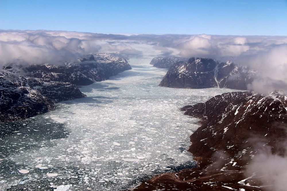 The last Operation IceBridge flight of the 2017 Arctic campaign passed over a fjord in southern Greenland, on May 12, 2017.