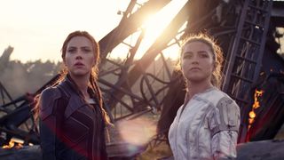 Scarlett Johansson (left) as Black Widow/Natasha Romanoff and Florence Pugh as Yelena in Marvel Studios' 'Black Widow'