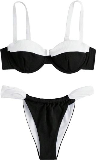 Soly Hux Women's Color Block Underwire Bikini Sets Bathing Suits Two Piece Swimsuits Black and White Colorblock S