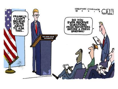 Political cartoon White House press briefing
