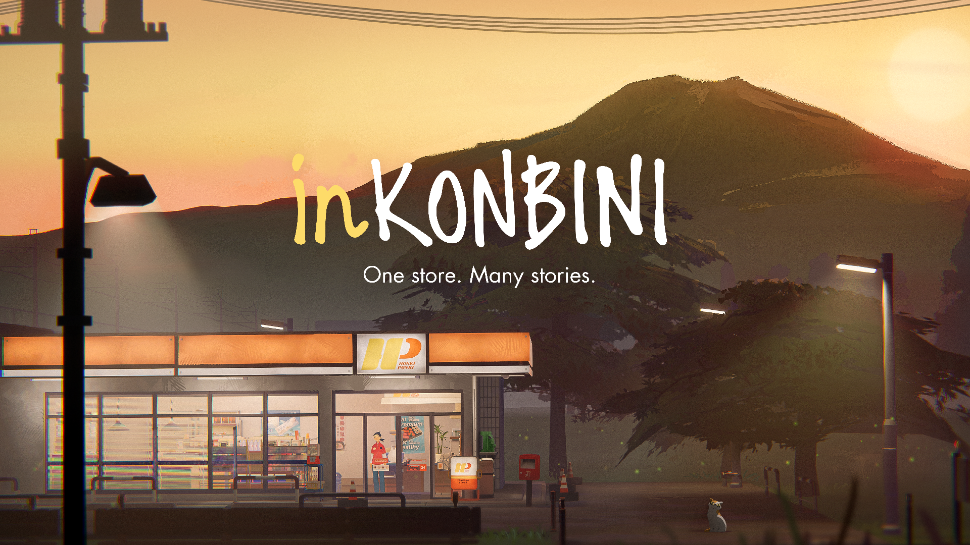 inKonbini key art, convenience store against mountainous, rural backdrop 