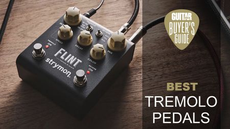 Strymon Flint tremolo pedal on a wooden surface
