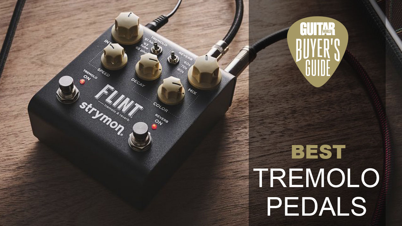 Strymon Flint tremolo pedal on a wooden surface