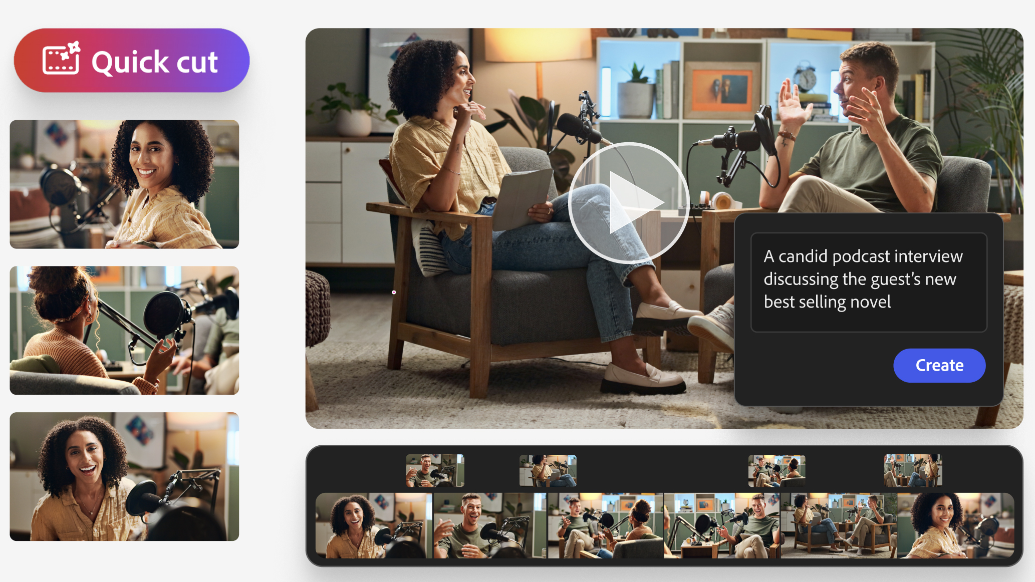 A graphic depicting the Adobe Firefly Quick Cut tool