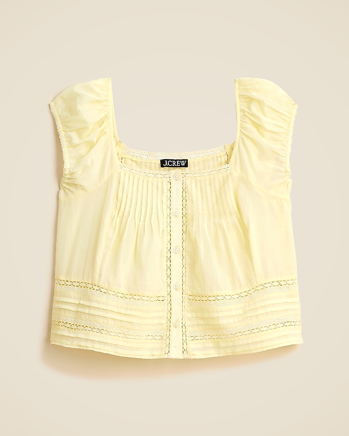 jcrew Cap-Sleeve Lace-Trim Top in Cotton Voile