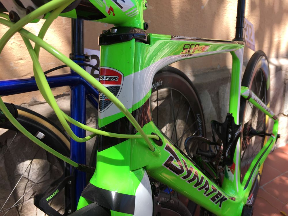 The Dynatek head tube is complemented by some bright shrink wrap