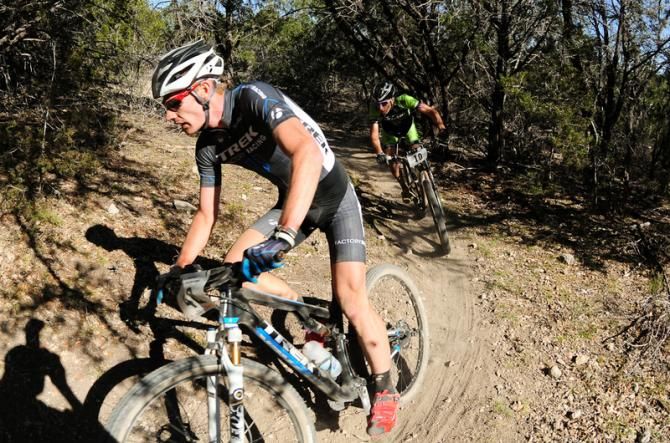 Daniel McConnell (Trek Factory Racing) leading Bishop on lap four