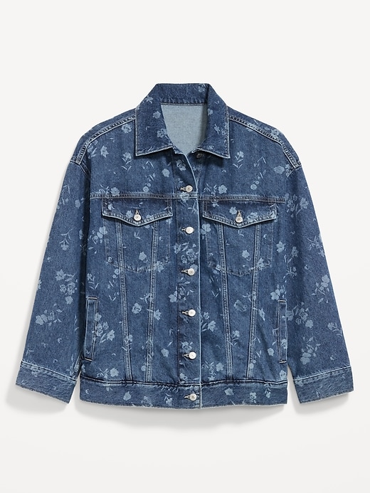 Oversized Floral Print Jean Trucker Jacket