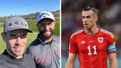 An image of Gareth Bale and Jon Rahm next to an image of Gareth Bale playing football